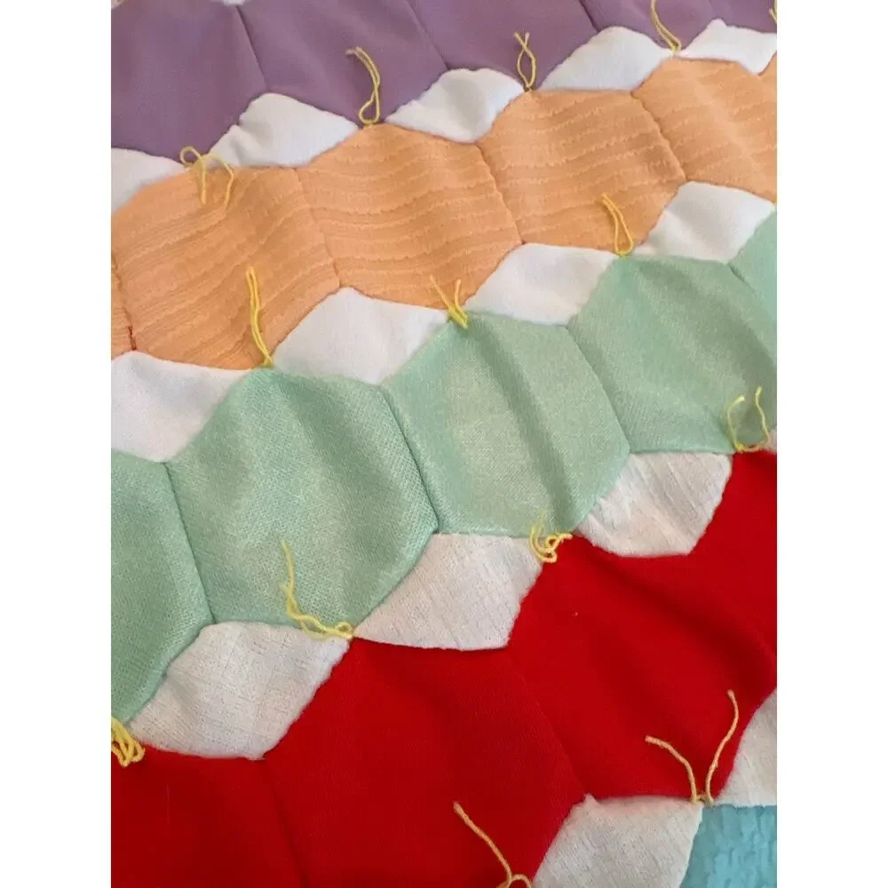 Handmade Vintage Quilt Baby Blanket Colorful Geometric 41x36 Floral Backing